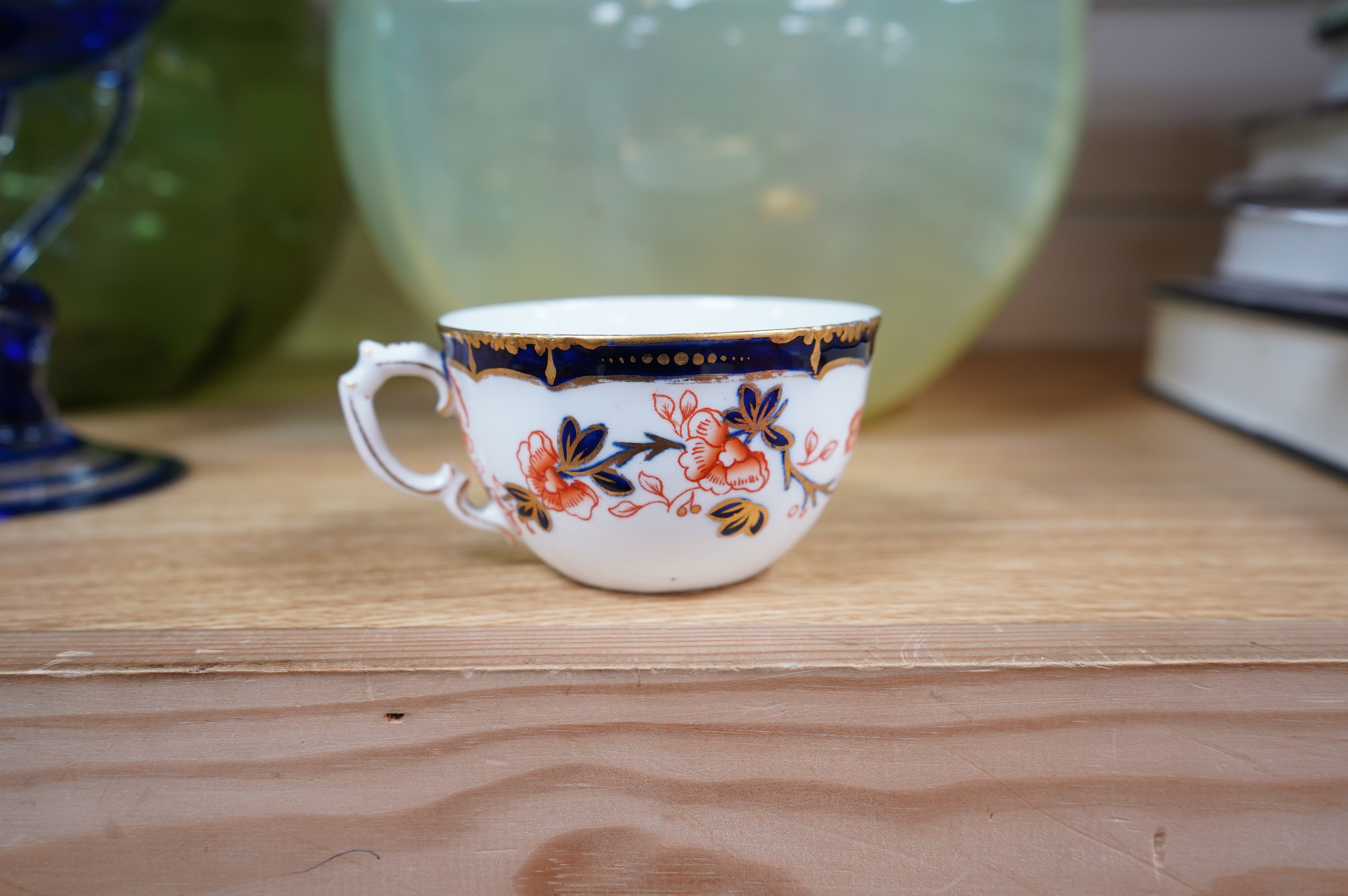 A Royal Crown Derby Imari porcelain part tea set to include sandwich plates, trios and milk jug. Condition - varies, some breaks